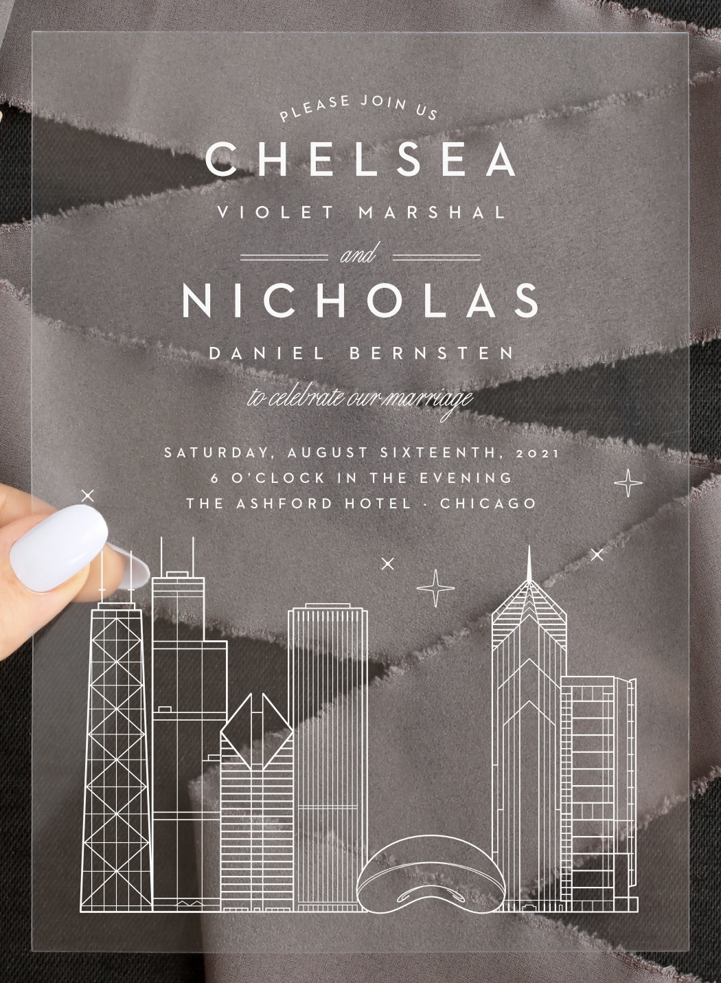 Chicago Skyline Clear Wedding Invitations