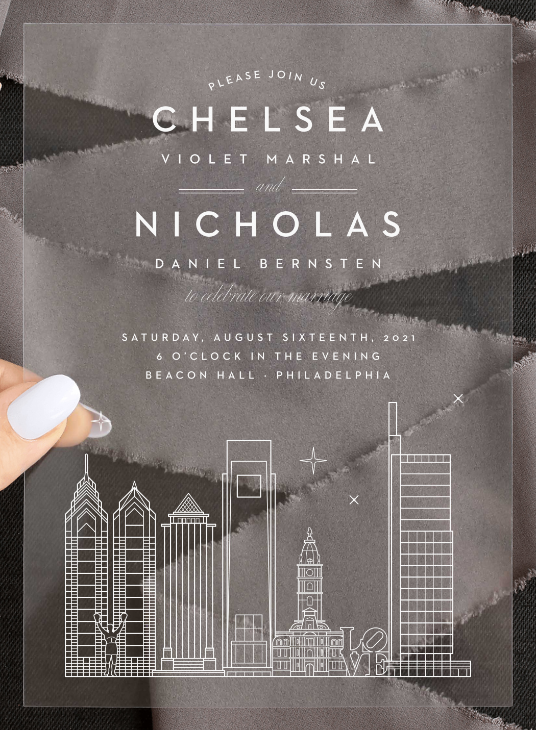 Philly Skyline Clear Wedding Invitations