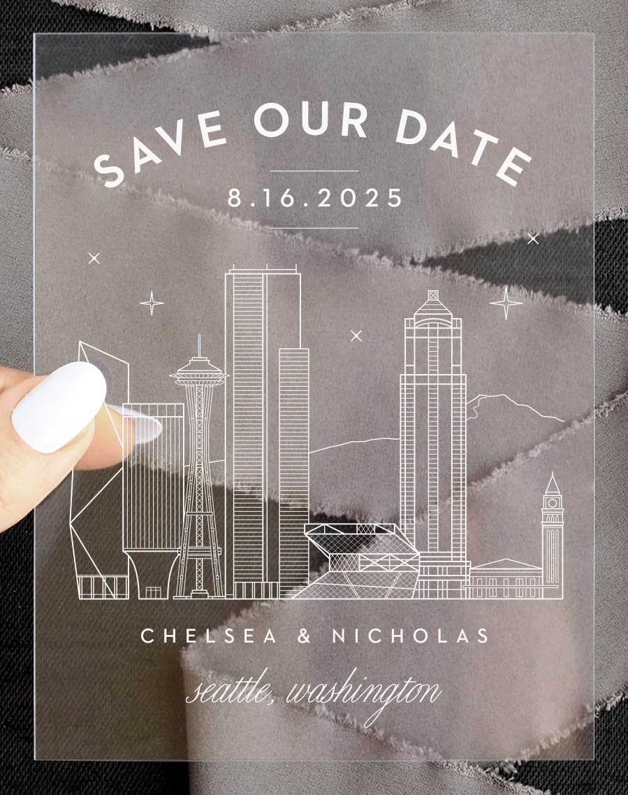 Seattle Skyline Clear Save the Date Cards