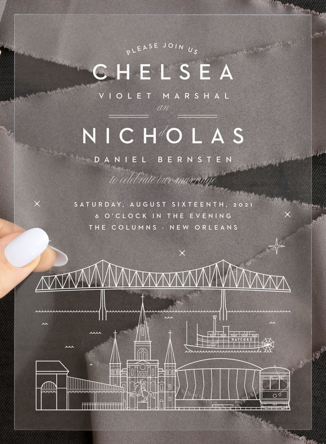 New Orleans Skyline Clear Wedding Invitations