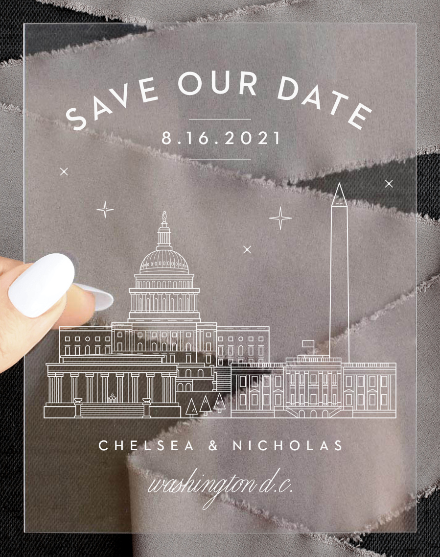 Washington D.C. Skyline Clear Save the Date Cards