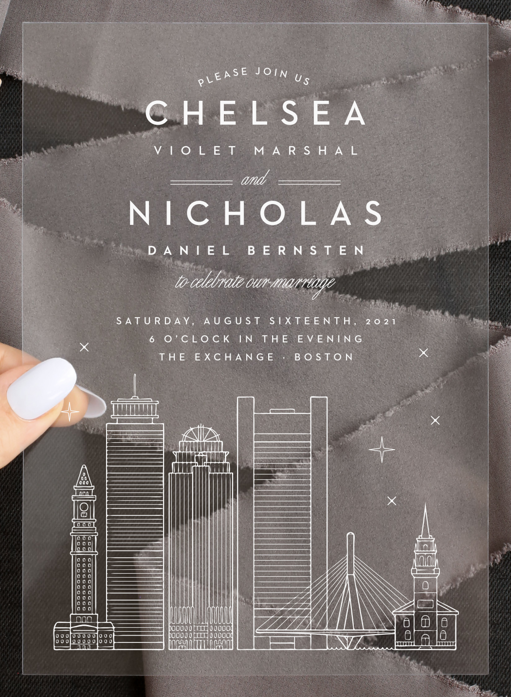 Boston Skyline Clear Wedding Invitations