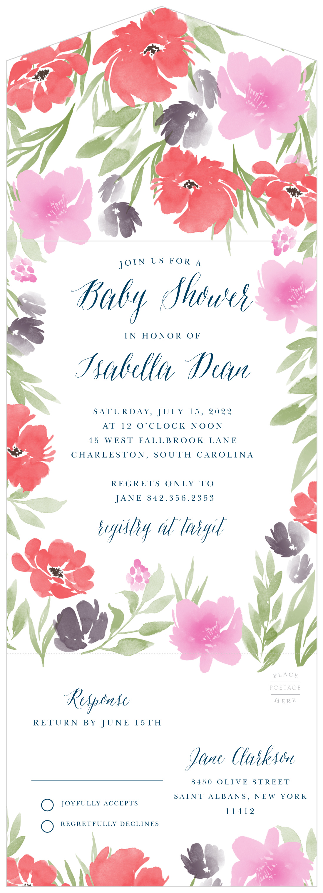 Watercolor Garden Seal & Send Baby Shower Invitations