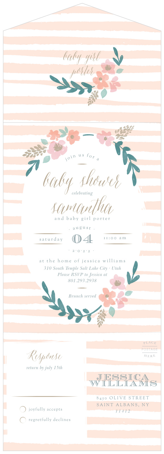 Spread the joy with our Stripes and Flowers Seal & Send Baby Shower Invitations. 