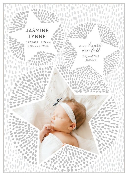 Share your joy with all your friends and loved ones with the In The Stars Birth Announcement. 