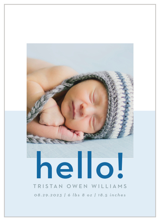 Inform your friends and family of your new bundle of joy with the sleek look of our Colorblock Hello Birth Announcements. 