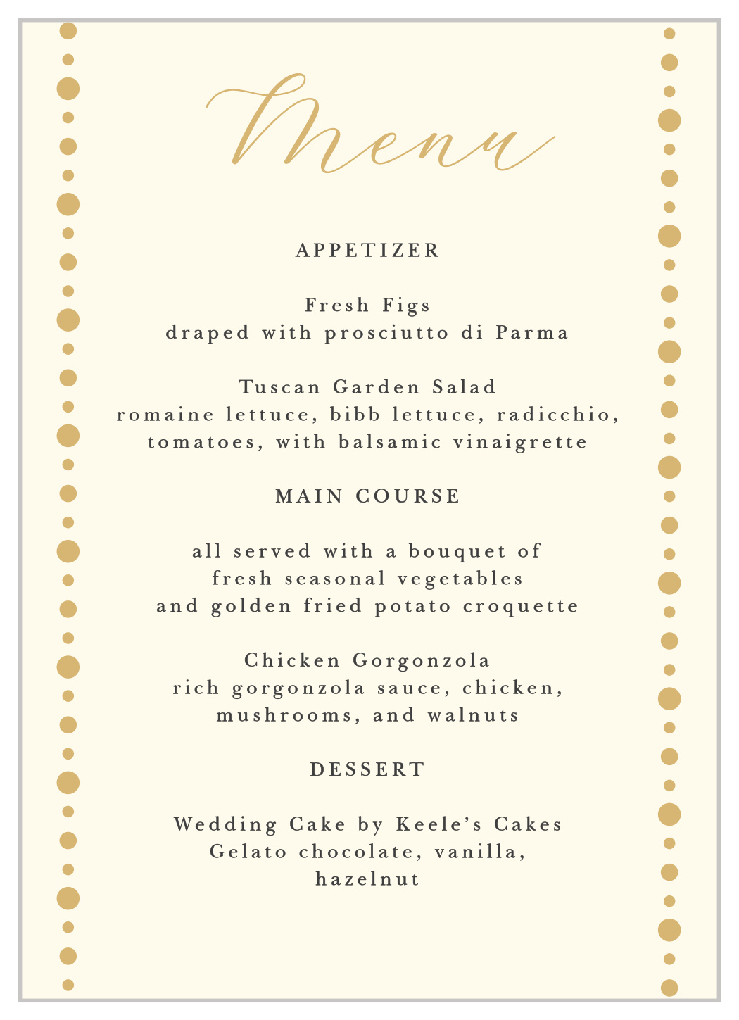 Bold Names Wedding Menus