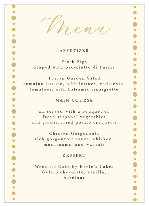 Describe every mouthwatering detail of your reception dinner with the minimalist look of our Bold Names Wedding Menus.