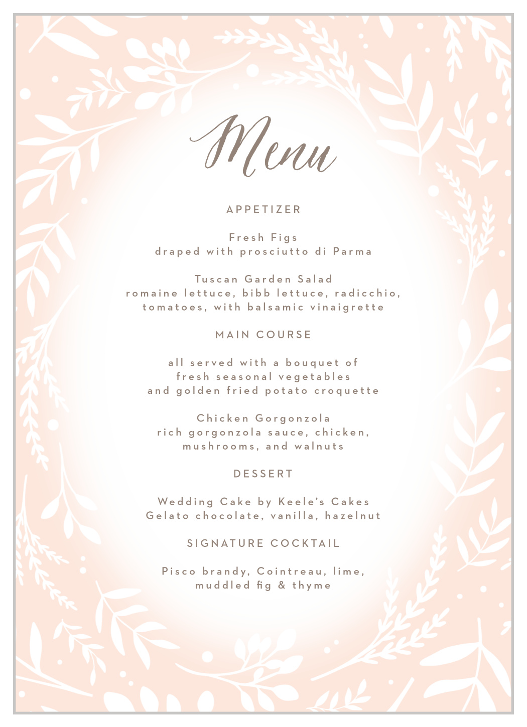 Flowering Script Wedding Menus