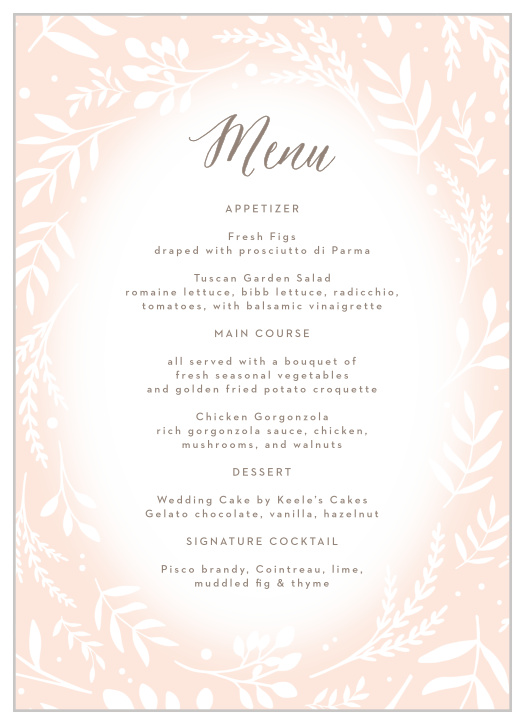 Flowering Script Wedding Menus