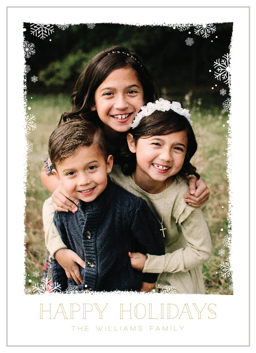 Give the gift of festive joy with the cheery look of our Frosted Window Holiday Cards.