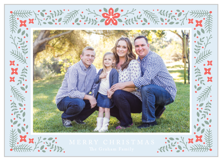 Are you just as much a fan of poinsettias during the holidays as we are? Take a look at our Nordic Poinsettias Christmas Cards, designed with a unique frame of flowers and foliage to always draw an eye to your lovely photo.