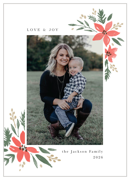 It's the season for pinecones, presents, and pretty poinsettias! Celebrate with our Painted Poinsettia Holiday Cards.