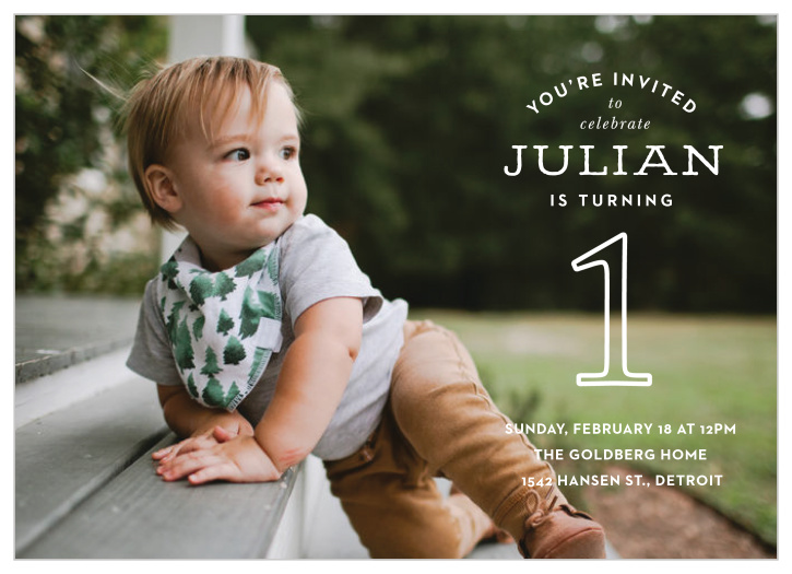 Invite friends and family to a trendy soirée with the Big Number First Birthday Invitations.