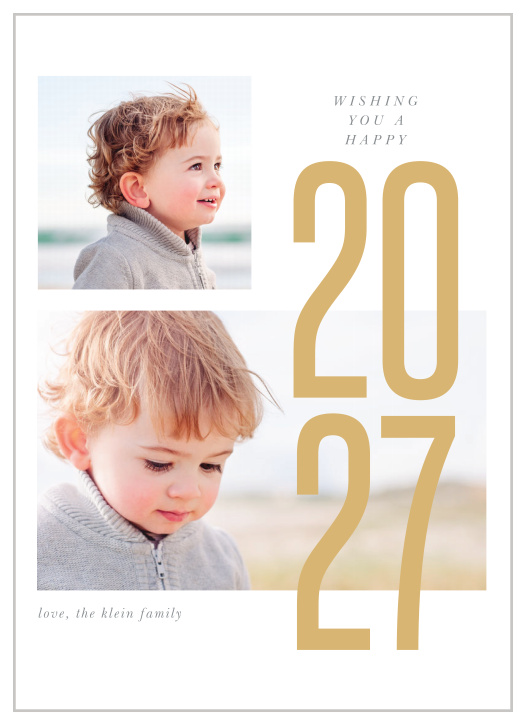 Ring in the new year with our modern Upright Year New Years Cards!