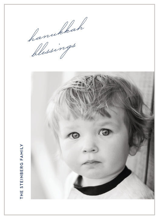 Send a warm Hanukkah greeting to your loved ones with our Delicate Navy Holiday Cards! 