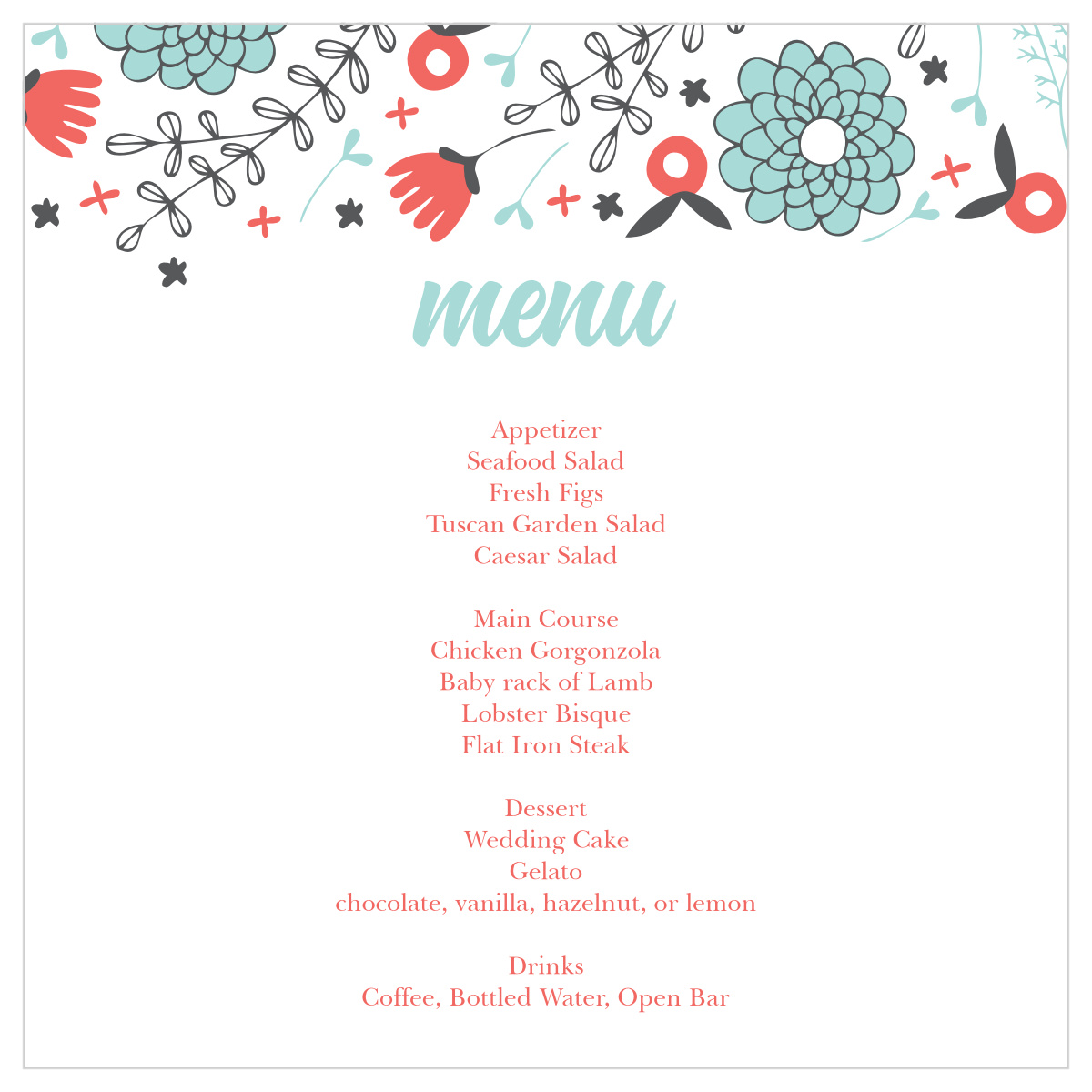 Surrounding Flowers Wedding Menus