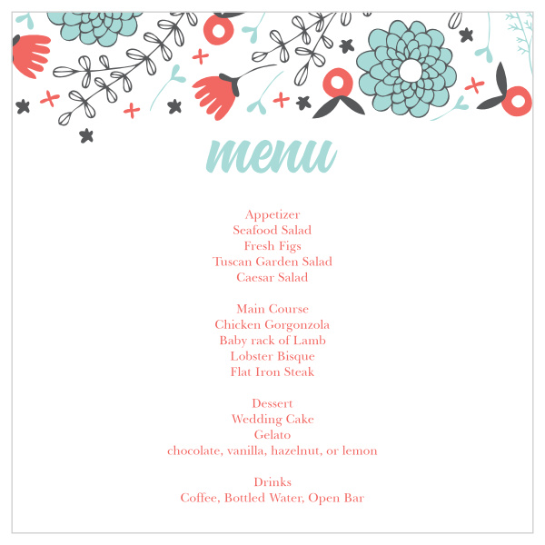 Surrounding Flowers Wedding Menus