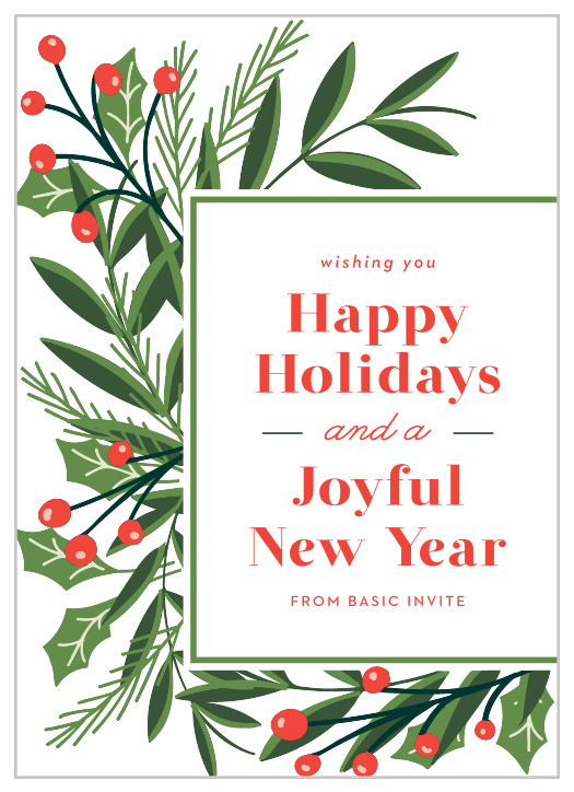 Share your festive message to both your clientele and employees with the modern look of our Mistletoe Surround Corporate Holiday Cards.