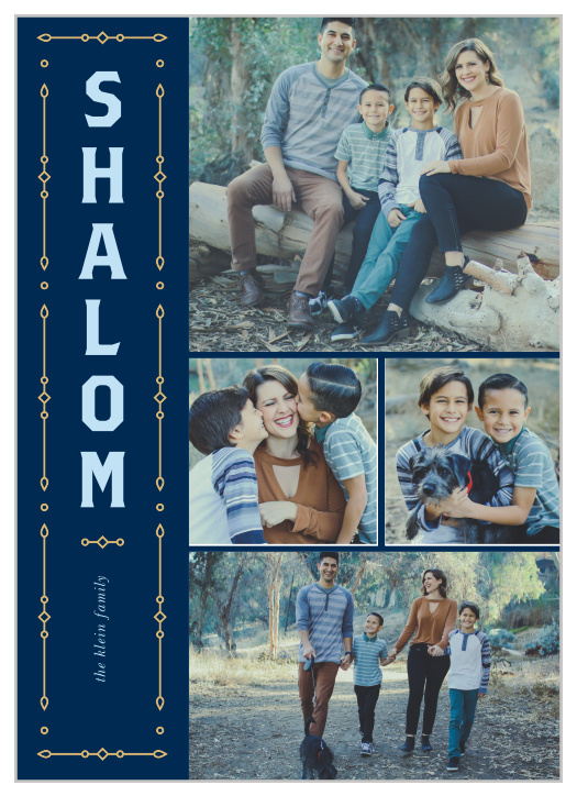 Send your holiday wishes to all your family and friends with the Gold Rails Hanukkah Cards.