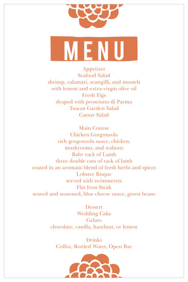 Flowering Couple Wedding Menus