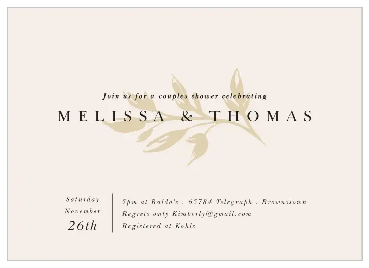 Gather your closest friends and family together to celebrate the blushing couple with our Leafy Watermark Bridal Shower Invitations.