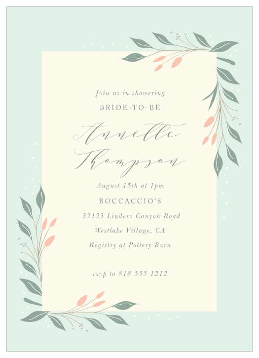 Bring close friends and family to shower the bride-to-be with the floral look of our Beguiled Garden Bridal Shower Invitations. 