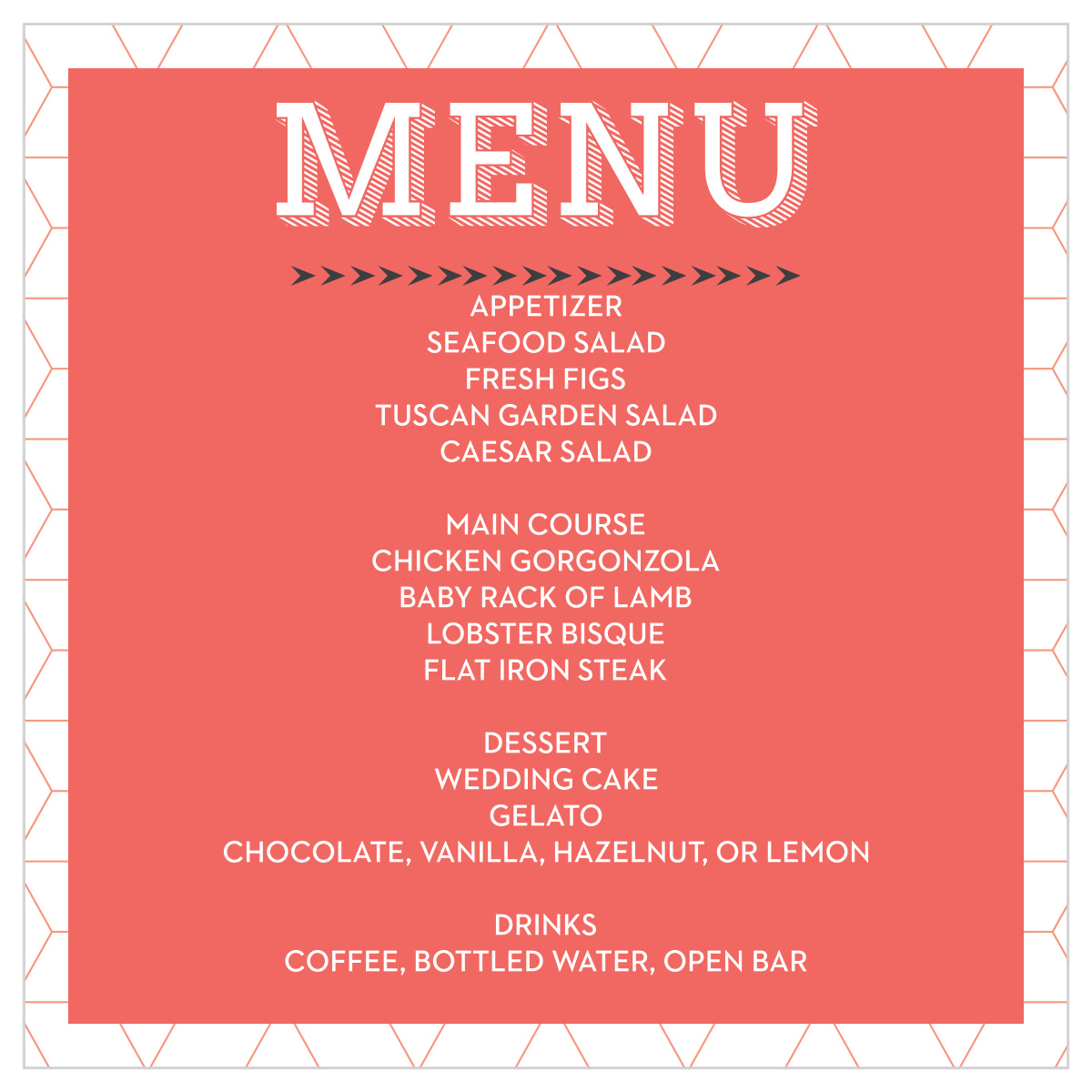 Ticket Wedding Menus