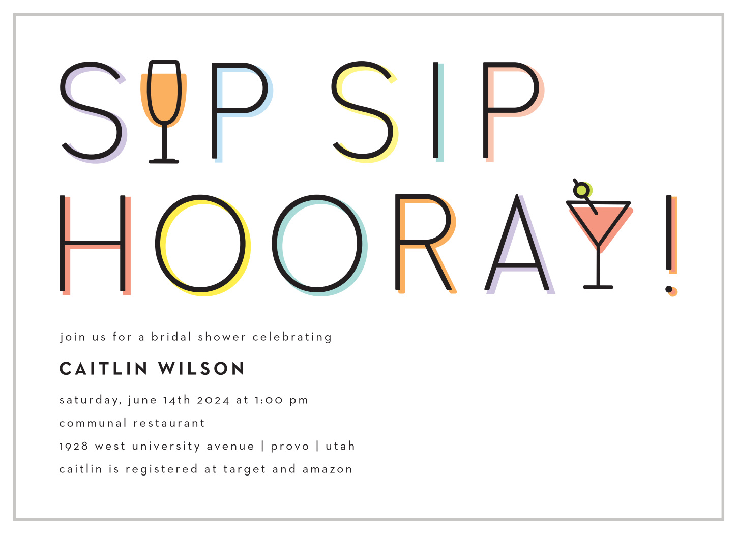 Sip Sip Hooray Bridal Shower Invitations