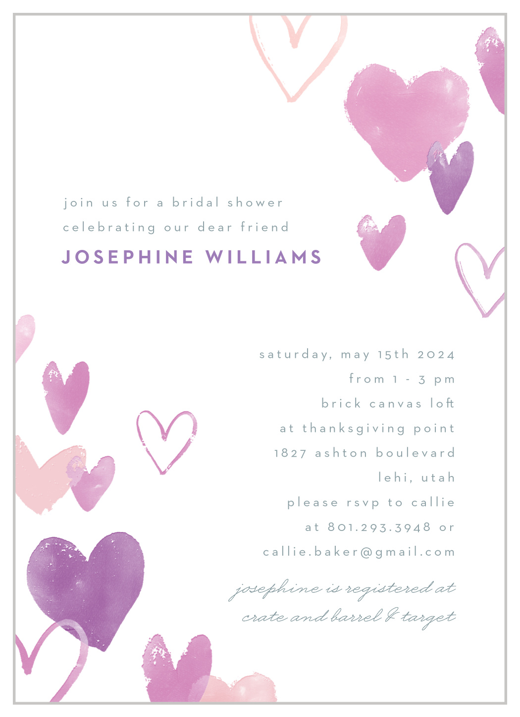 Heart Overlays Bridal Shower Invitations