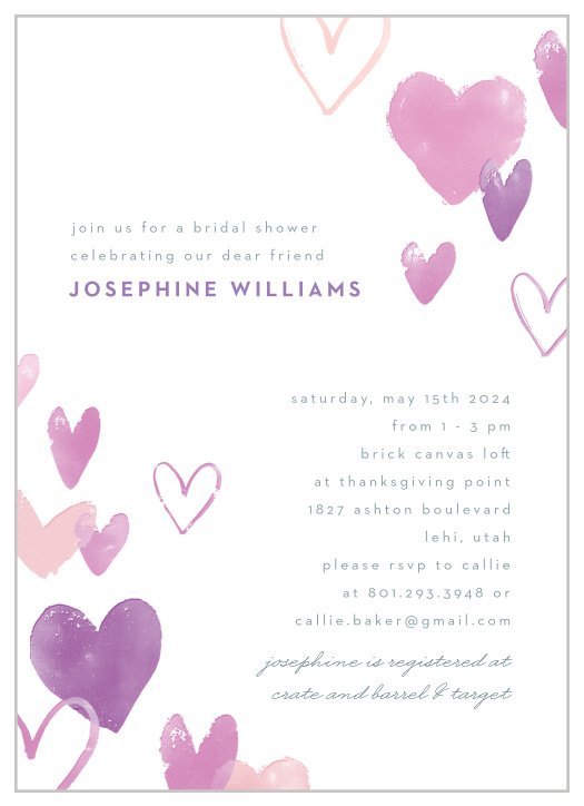 Invite your friends and family to celebrate your love with our Heart Overlays Bridal Shower Invitations. 
