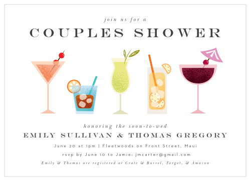 Get ready for the party of a lifetime with our Couples Cocktails Bridal Shower Invitations.