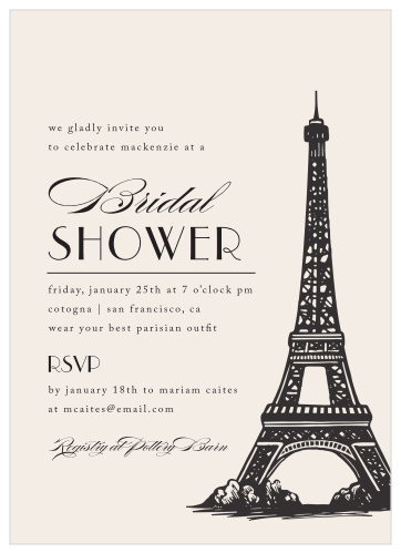 Surround yourself with your close friends and family for some pre-wedding festivities with the chic look of our Parisian Party Bridal Shower Invitations.