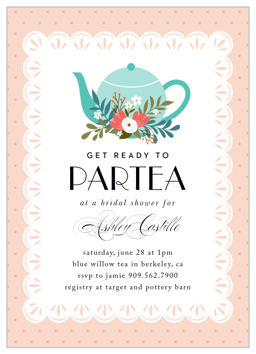 Gather your close friends and family for pre-wedding festivities with the chic look of our Let's Partea Bridal Shower Invitations.