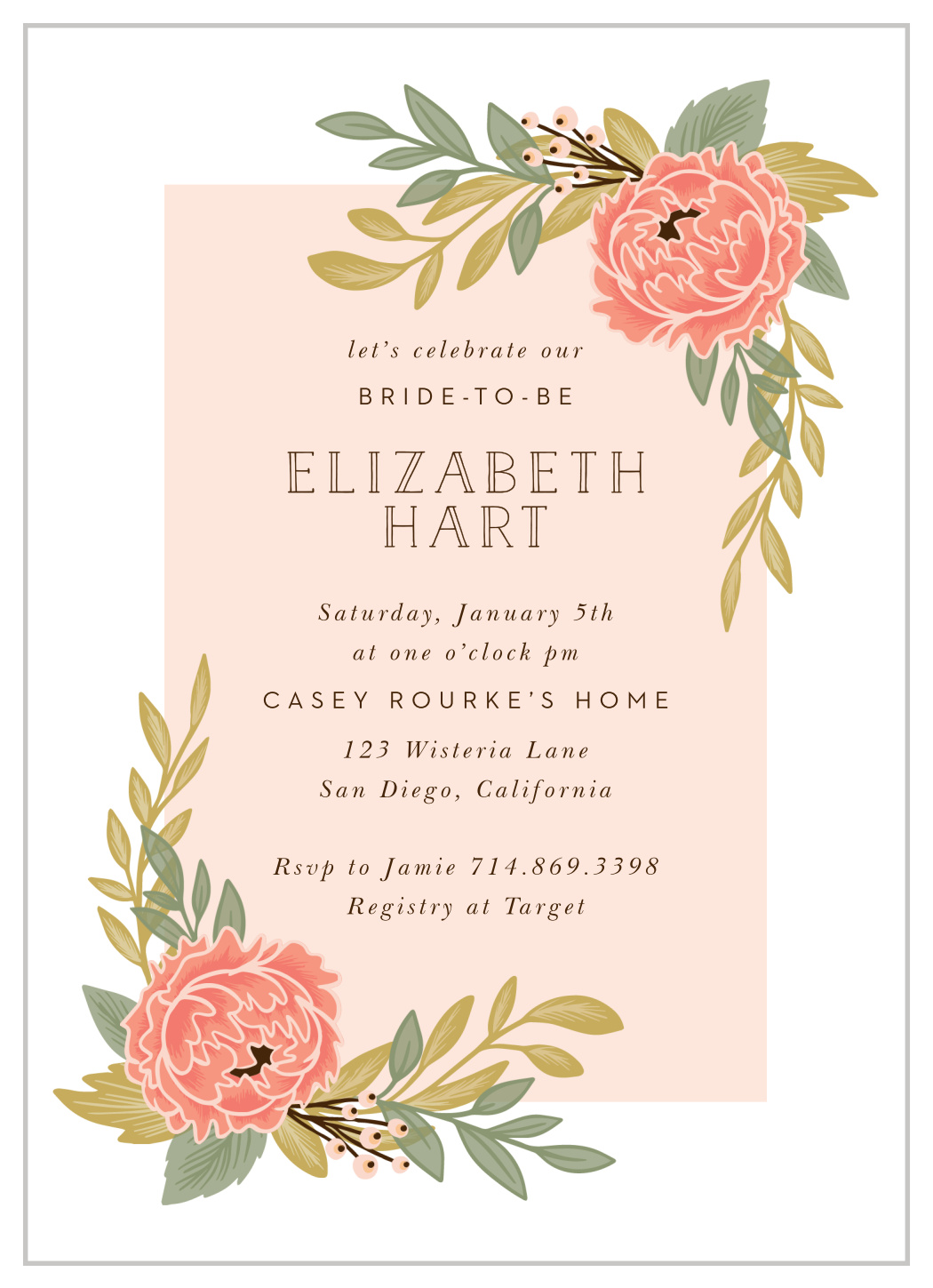 Peony Party Bridal Shower Invitations