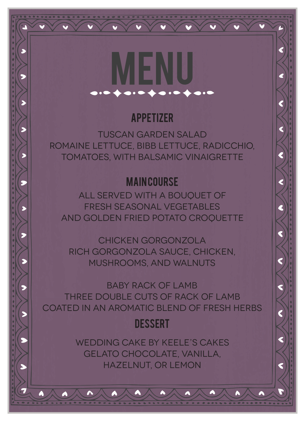 Photo Fairytale Wedding Menus