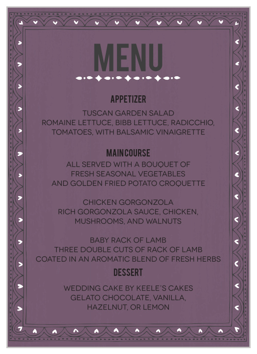 Photo Fairytale Wedding Menus