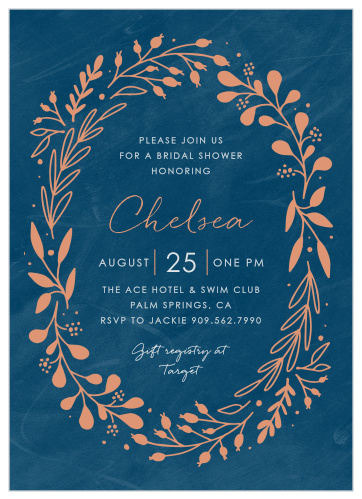 Encircle your wedding details with the bright foil of floral illustrations on our Storybook Wreath Bridal Shower Invitations.