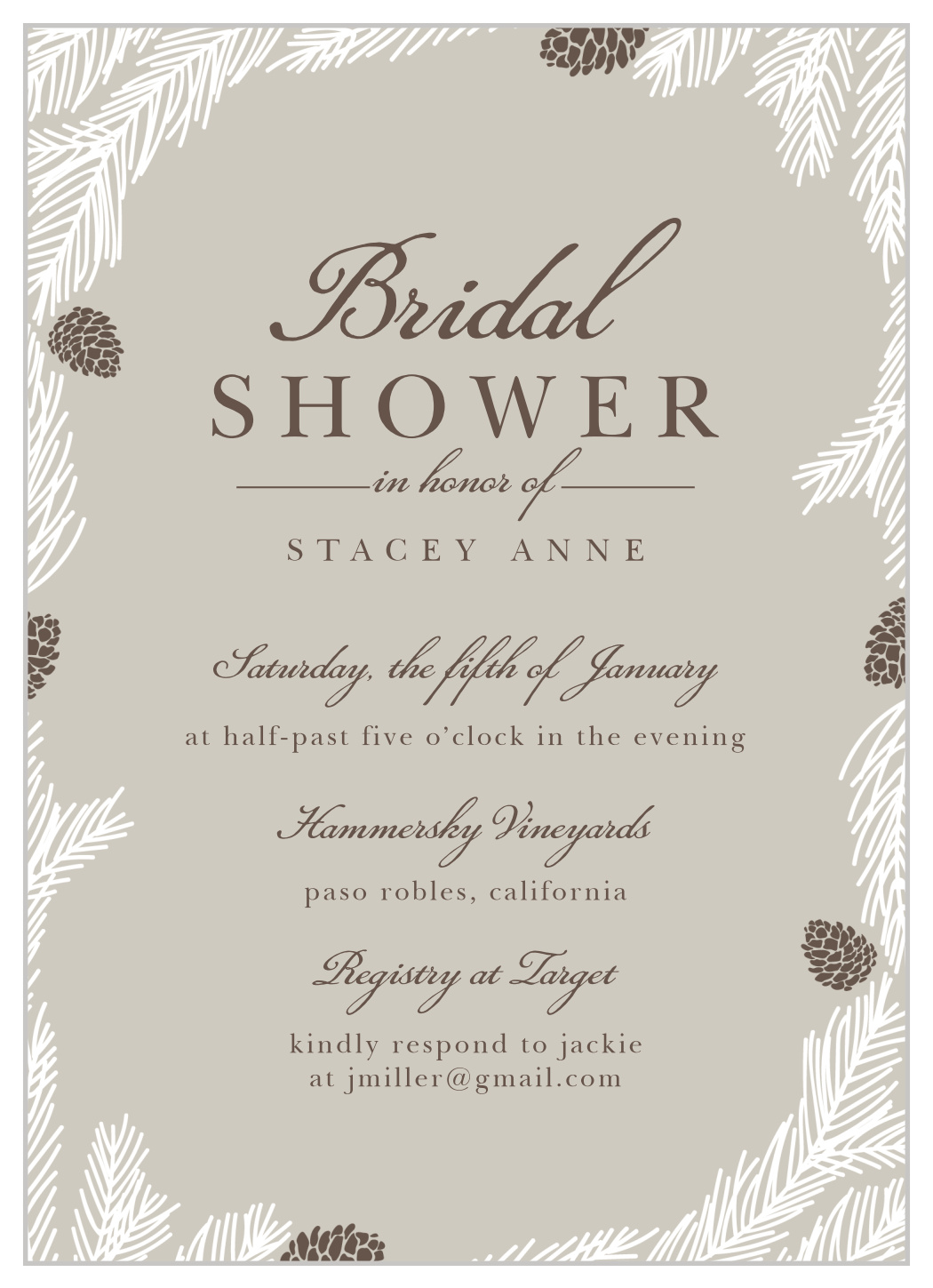 Winter Conifer Bridal Shower Invitations