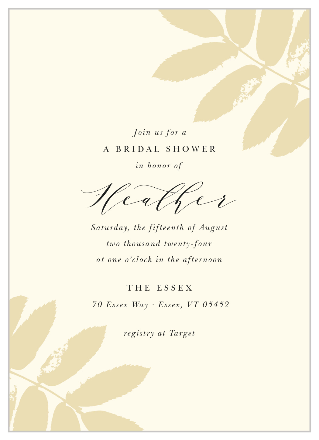 Gold Leafing Bridal Shower Invitations