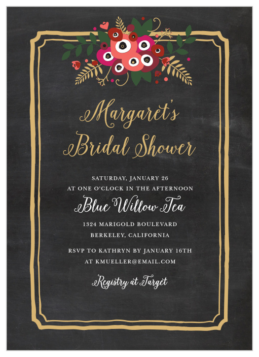 Have the best bridal shower invites with our Flowery Chalkboard Bridal Shower Invitations!