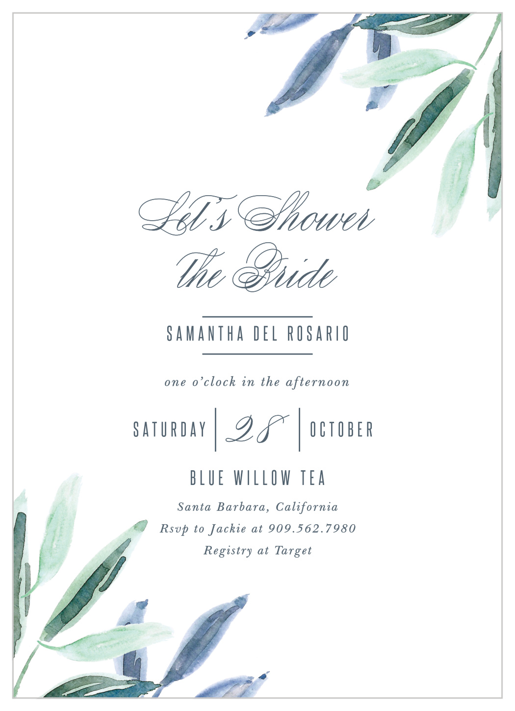 Watercolor Olive Bridal Shower Invitations