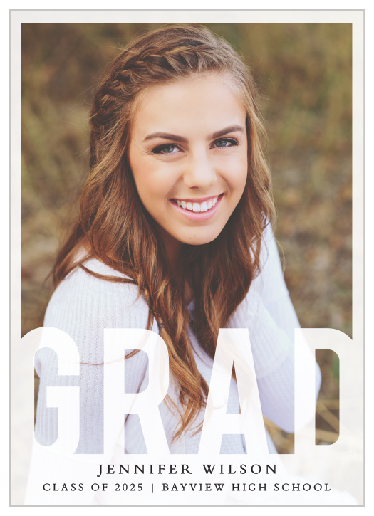 Make your graduation photo the pinnacle of your announcement with our Typographic Frame Graduation Announcement. 