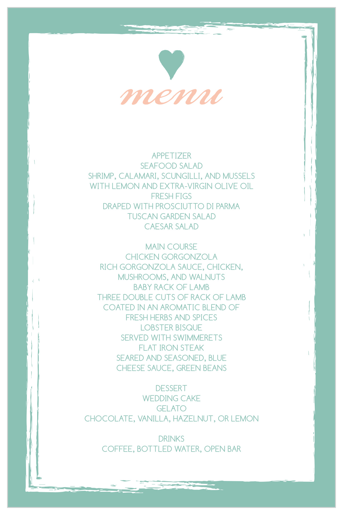 Photo Heart Wedding Menus