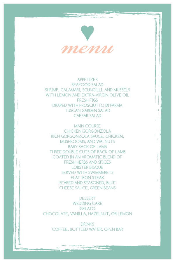 Photo Heart Wedding Menus