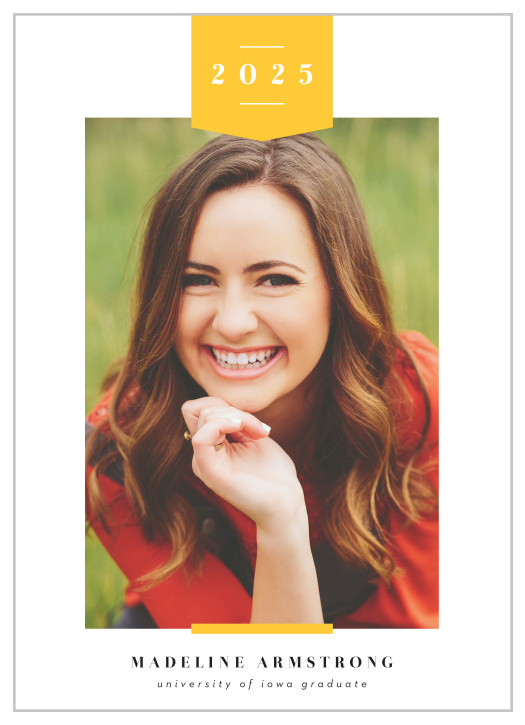 Let the expression on your face show how excited you are to graduate, without having to write it out on your announcements with our Class Ribbon Graduation Announcements! 