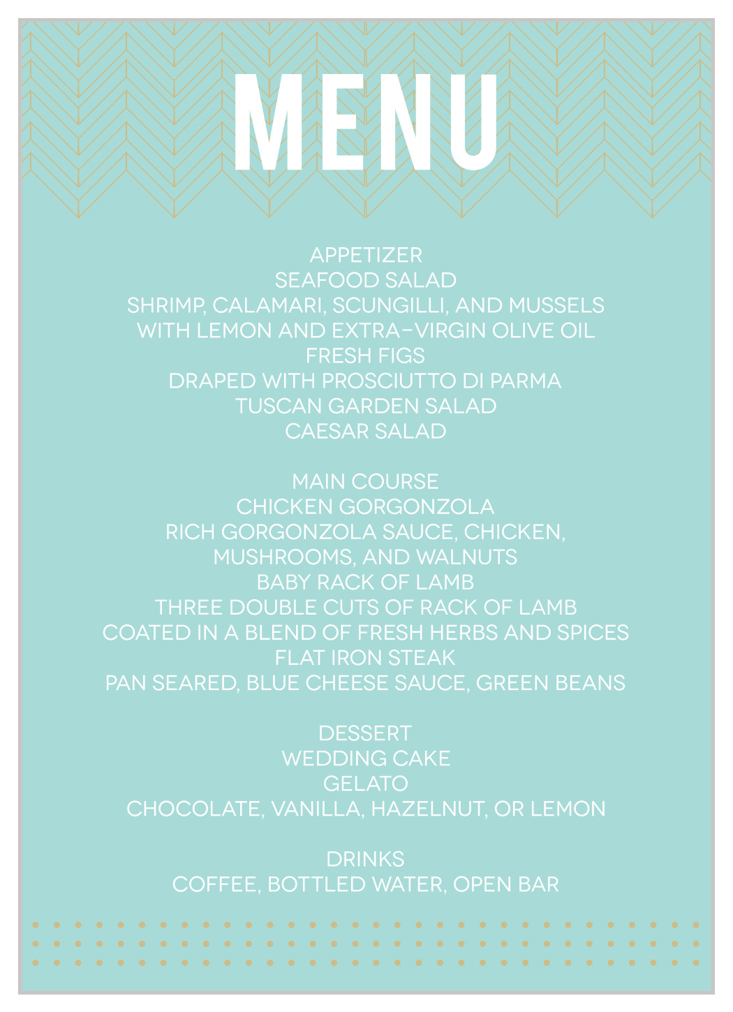 Falling Arrows Wedding Menus