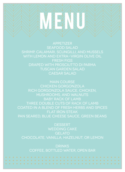 Falling Arrows Wedding Menus