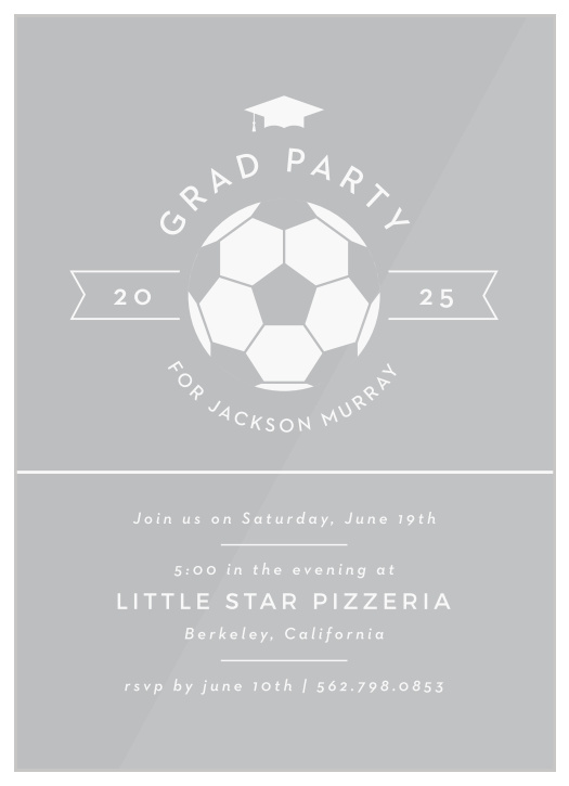 Invite all of your supportive family and friends to your after-graduation celebrations with our Soccer Ball Clear Graduation Invitation!
