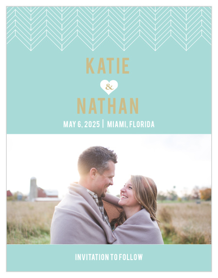Our Falling Arrows Save the Date Card gives you and opportunity to show off one of those beautiful engagement photos. With this trending design, you can change all the colors in order to match your wedding scheme.